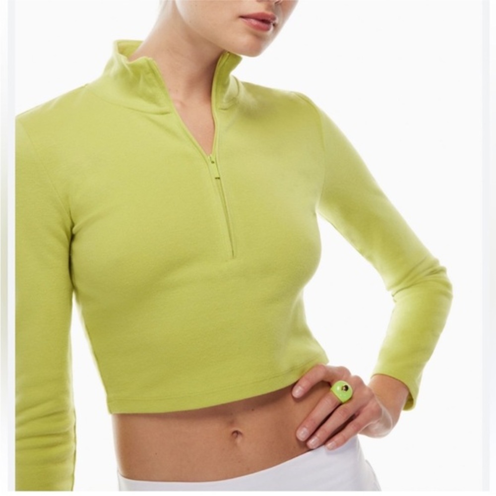 Aritzia Sunday Best Monarch Green 1/2 Zip Long Sleeve Cropped Top Size Small